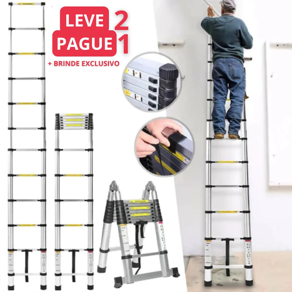 [Leve 2 Pague 1] Escada Telescópica 13 Degraus Premium + BRINDE: Suporte Para Ferramentas + Kit Ferramentas