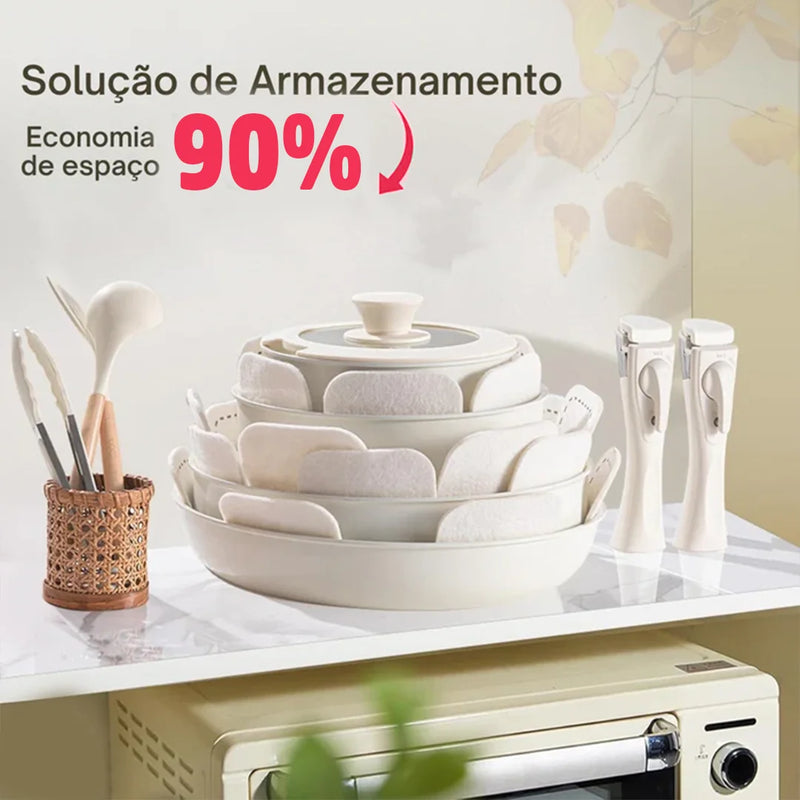 Kit Panelas De Cerâmica Premium com Pegador Removível + BRINDE: Kit Utensílios