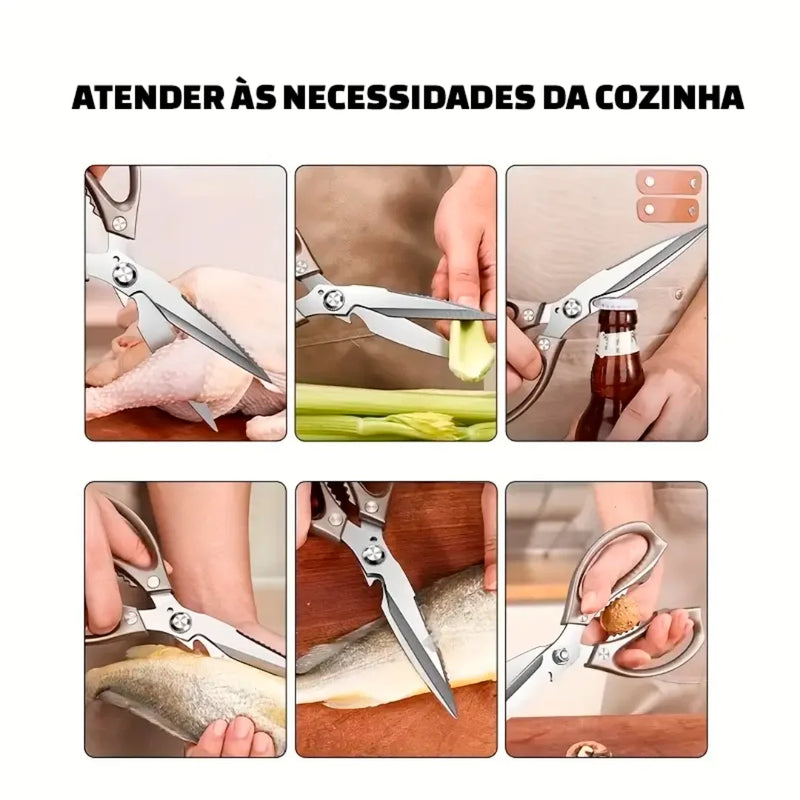 Kit Tesouras de Inox Corte Super Afiado M3 + BRINDE: Porta Tempero com 16 Potes