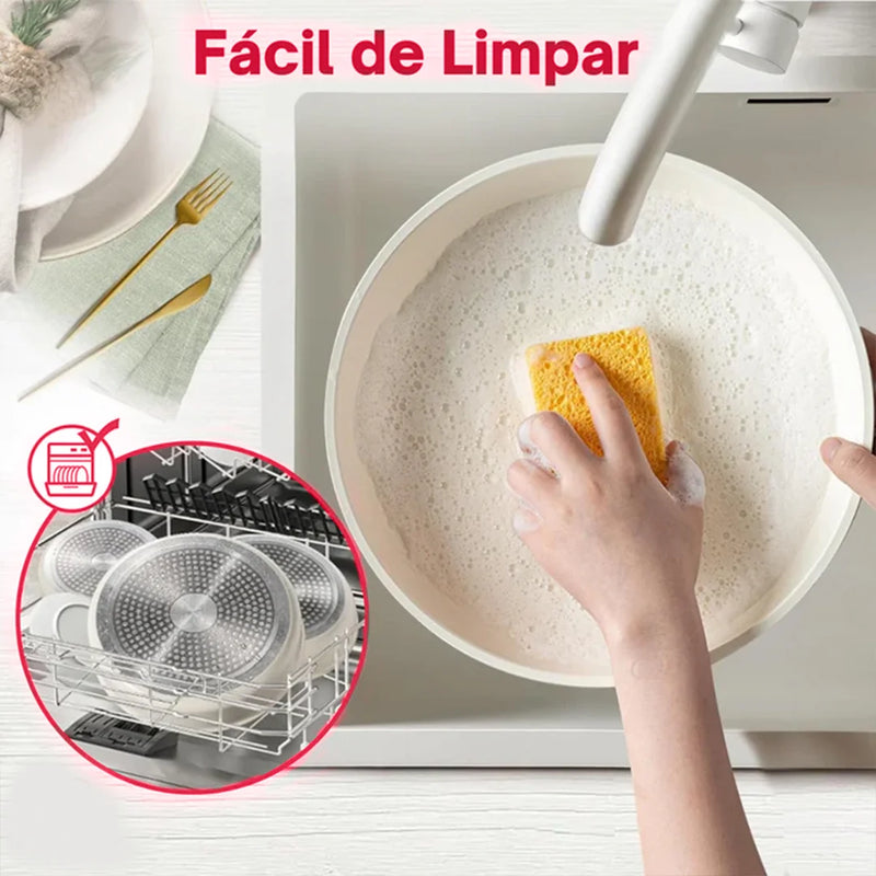 Kit Panelas De Cerâmica Premium com Pegador Removível + BRINDE: Kit Utensílios