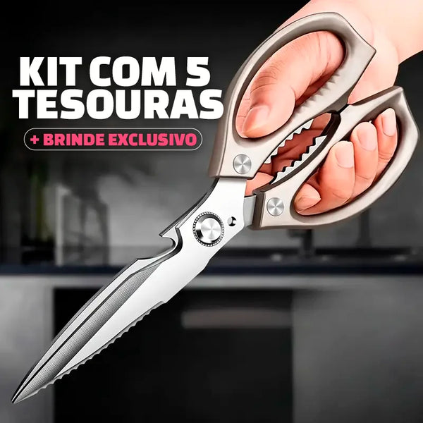 Kit Tesouras de Inox Corte Super Afiado M3 + BRINDE: Porta Tempero com 16 Potes