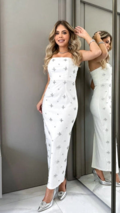 Vestido Midi com Pedrarias